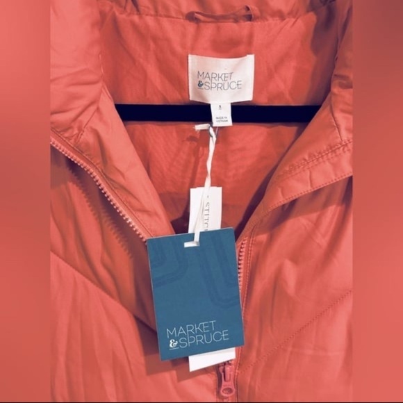 *NWT* Market & Spruce Olivia Long Line Puffer Hooded Jacket Dark Pink Rose Sz S - Picture 2 of 5